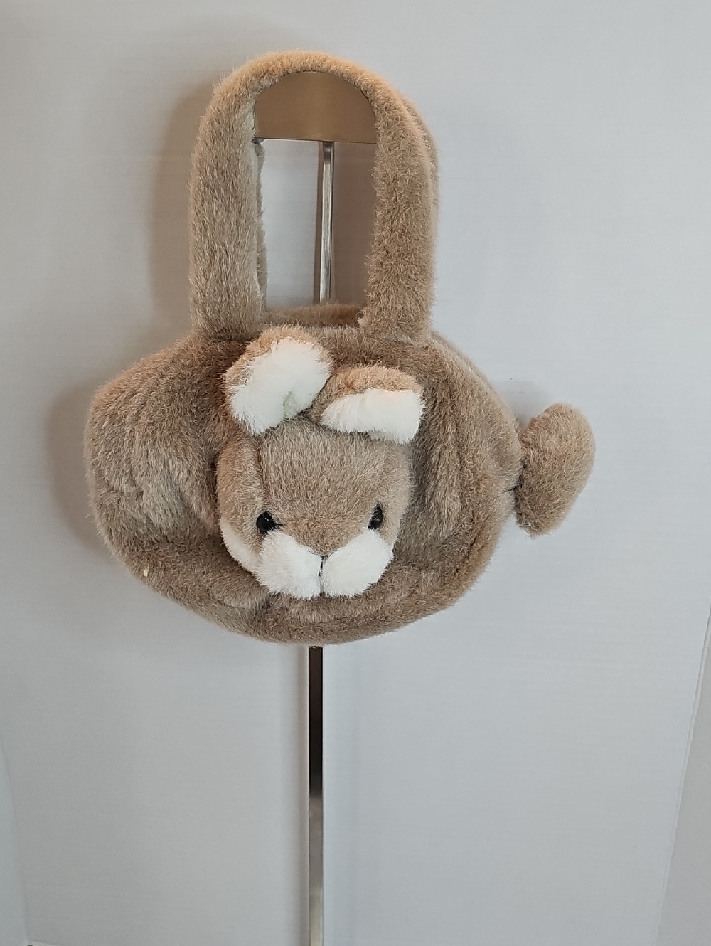 Plush Bunny Handbag in Taupe and White
